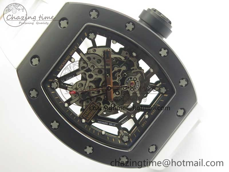 Comfortable RM035-02 Americas Ceramic RG Case KVF Best Edition Skeleton Dial on White Rubber Strap MIYOTA 9477