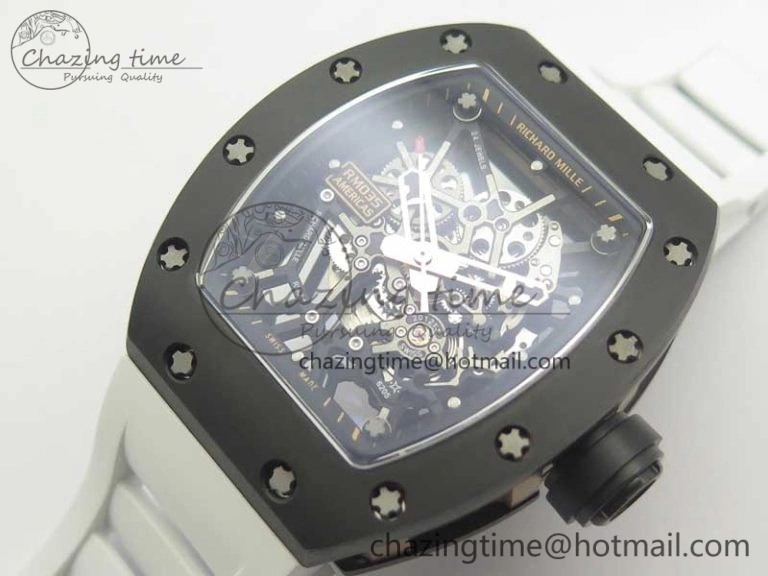 Comfortable RM035-02 Americas Ceramic RG Case KVF Best Edition Skeleton Dial on White Rubber Strap MIYOTA 9477