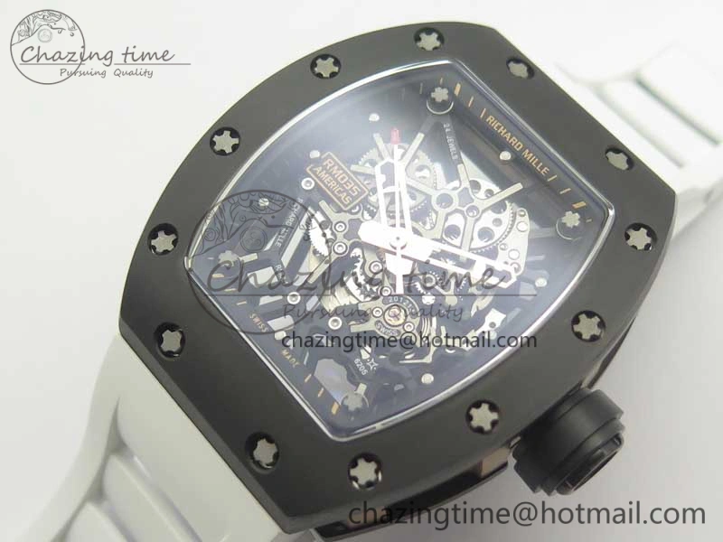 Comfortable RM035-02 Americas Ceramic RG Case KVF Best Edition Skeleton Dial on White Rubber Strap MIYOTA 9477