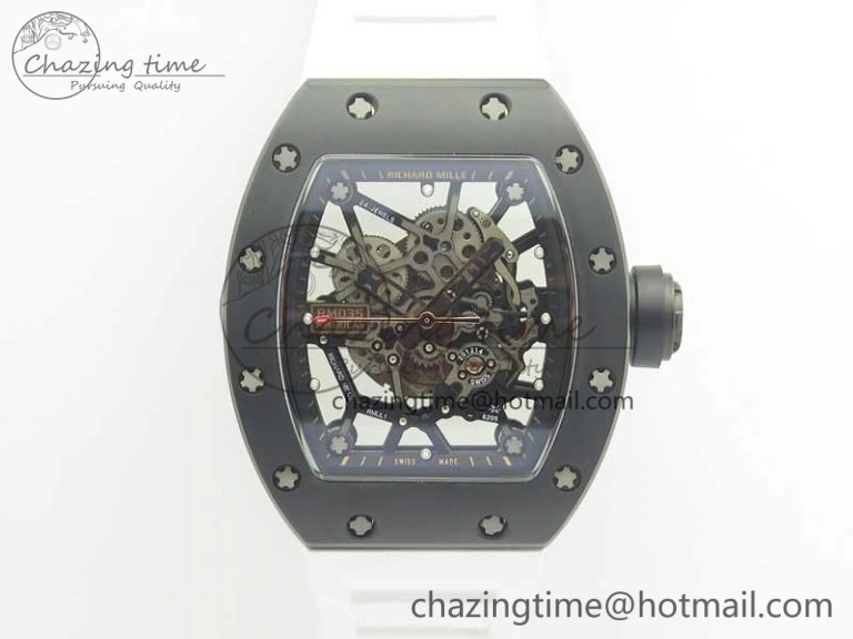 Comfortable RM035-02 Americas Ceramic RG Case KVF Best Edition Skeleton Dial on White Rubber Strap MIYOTA 9477