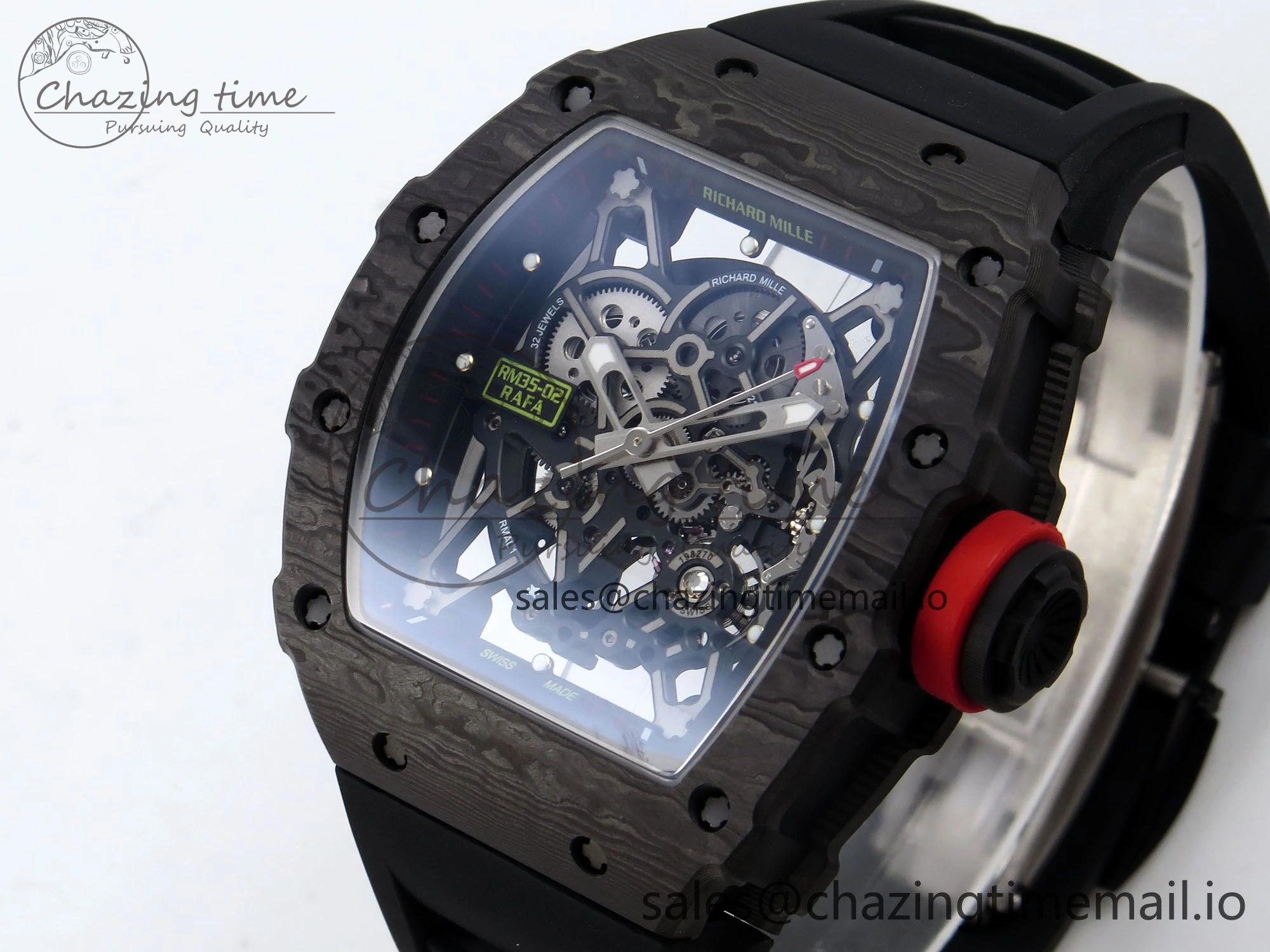 Thermal RM035-02 Black Carbon T+F Best Edition Skeleton Dial on Black Rubber Strap Clone RMUL 9265
