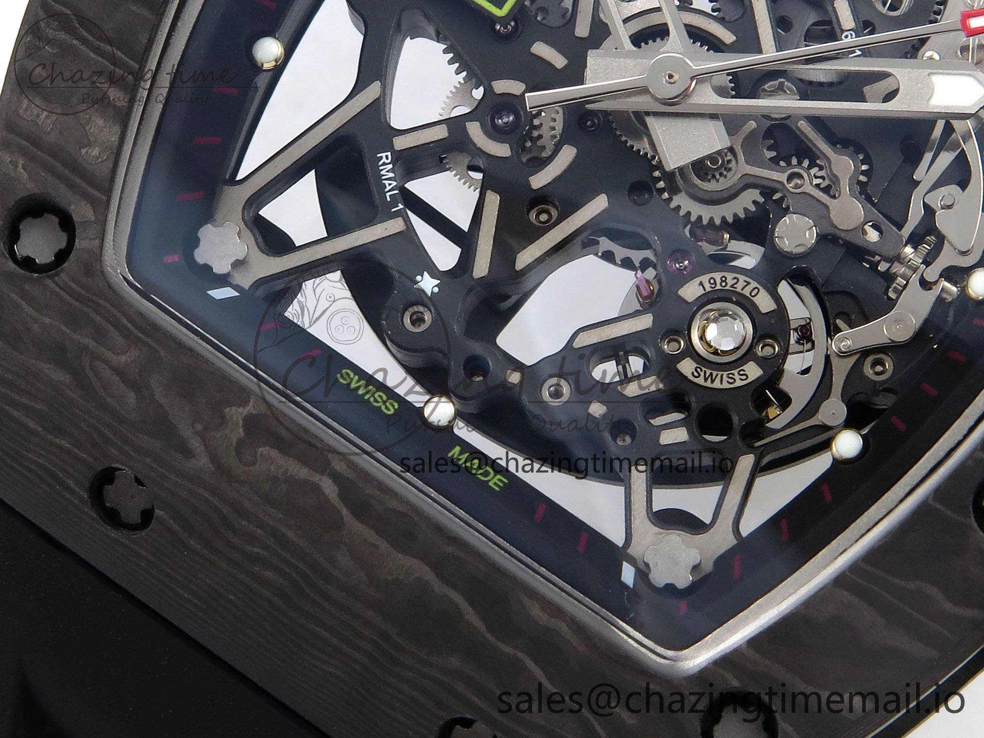 Thermal RM035-02 Black Carbon T+F Best Edition Skeleton Dial on Black Rubber Strap Clone RMUL 9265