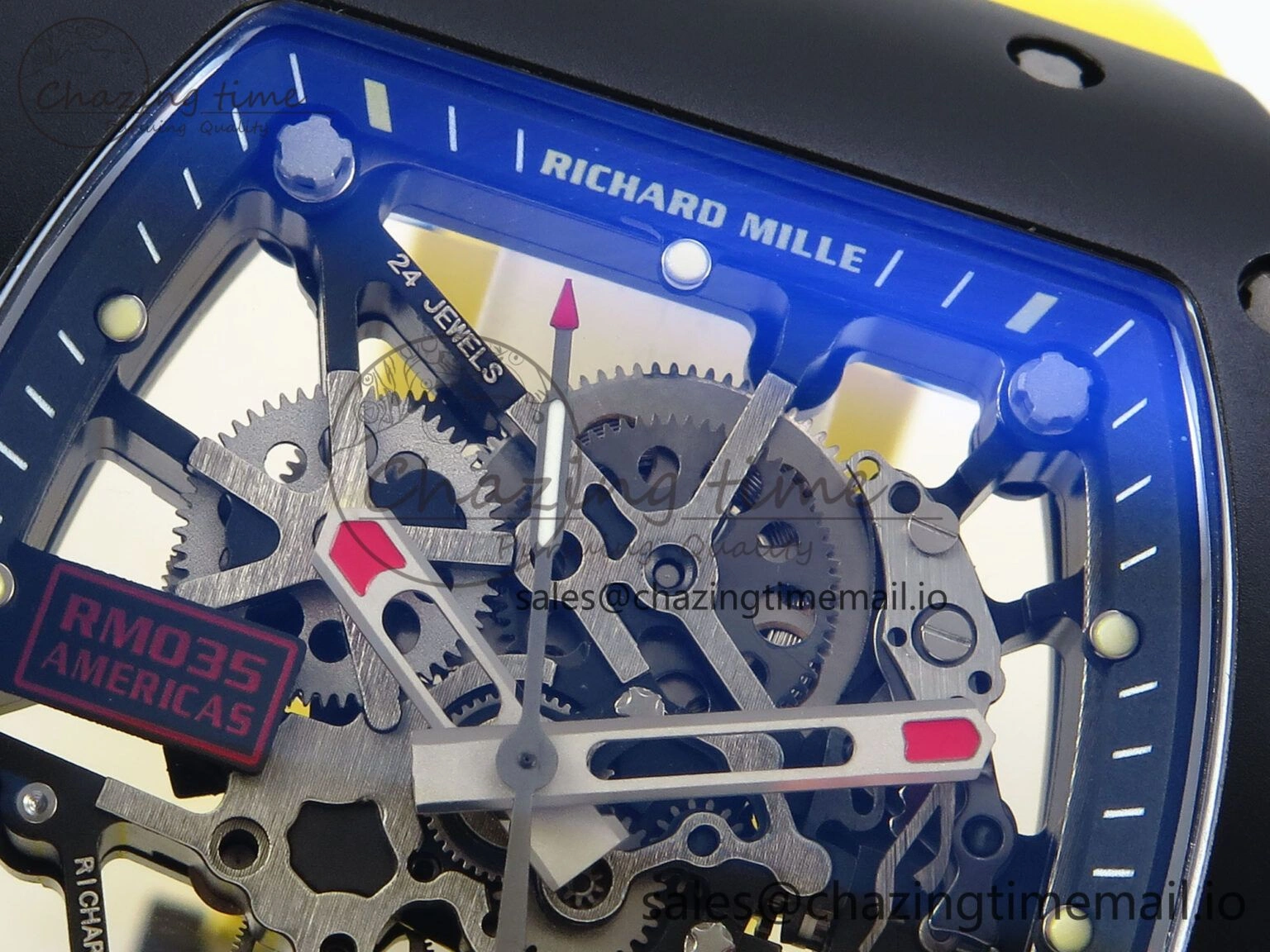 RM035-02 Black Ceramic KVF 1:1 Best Edition Skeleton Dial on Yellow Rubber Strap Clone RMUL Youthful 9182