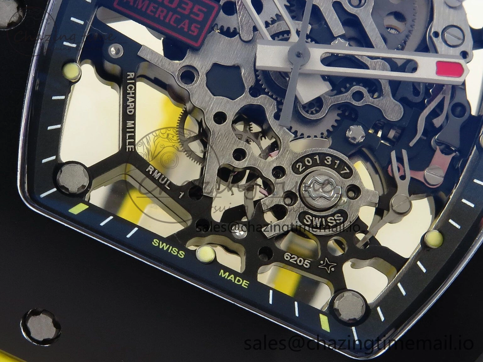 RM035-02 Black Ceramic KVF 1:1 Best Edition Skeleton Dial on Yellow Rubber Strap Clone RMUL Youthful 9182