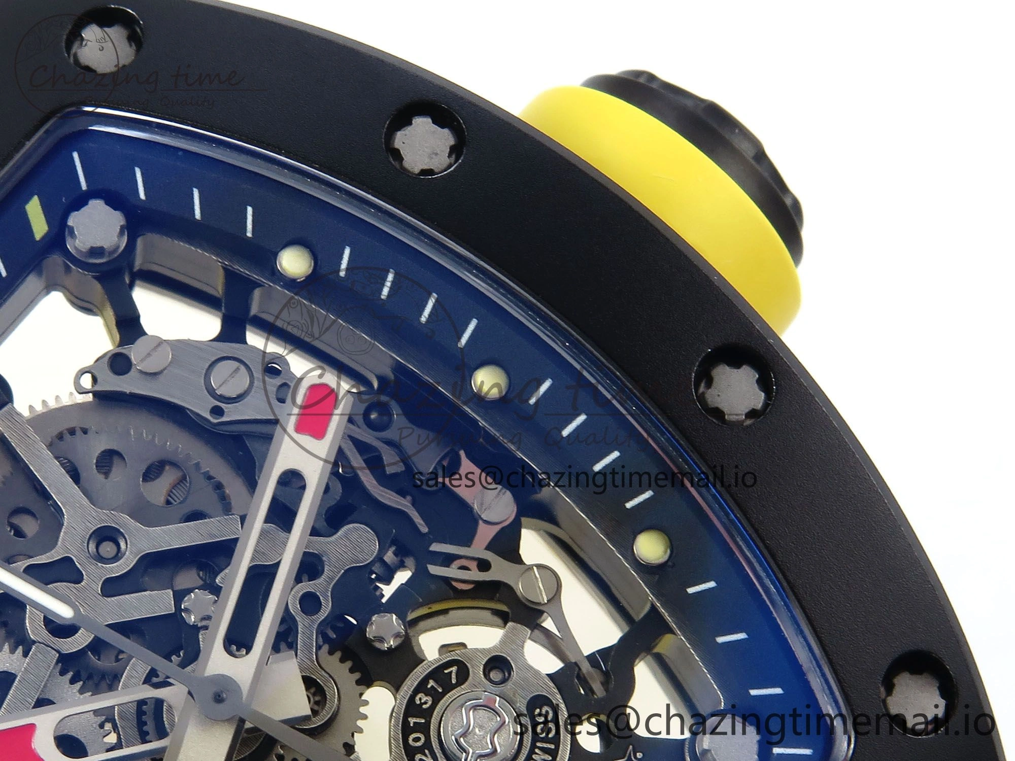 RM035-02 Black Ceramic KVF 1:1 Best Edition Skeleton Dial on Yellow Rubber Strap Clone RMUL Youthful 9182
