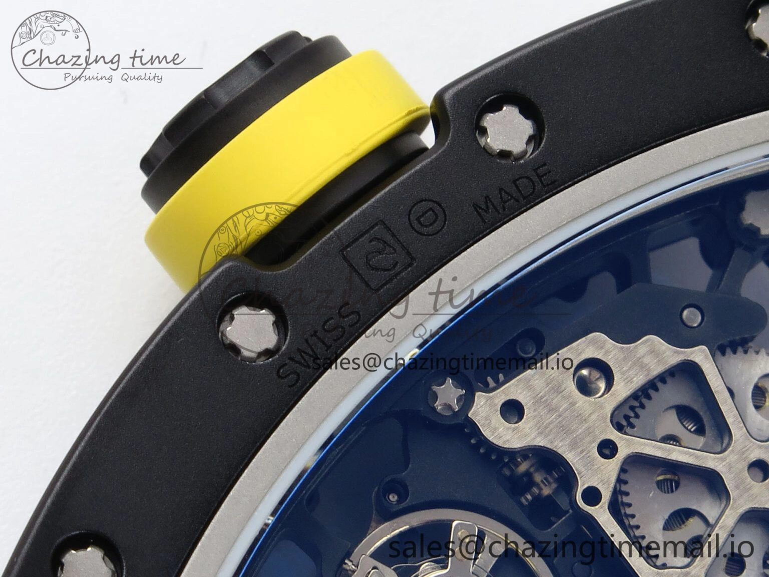 RM035-02 Black Ceramic KVF 1:1 Best Edition Skeleton Dial on Yellow Rubber Strap Clone RMUL Youthful 9182