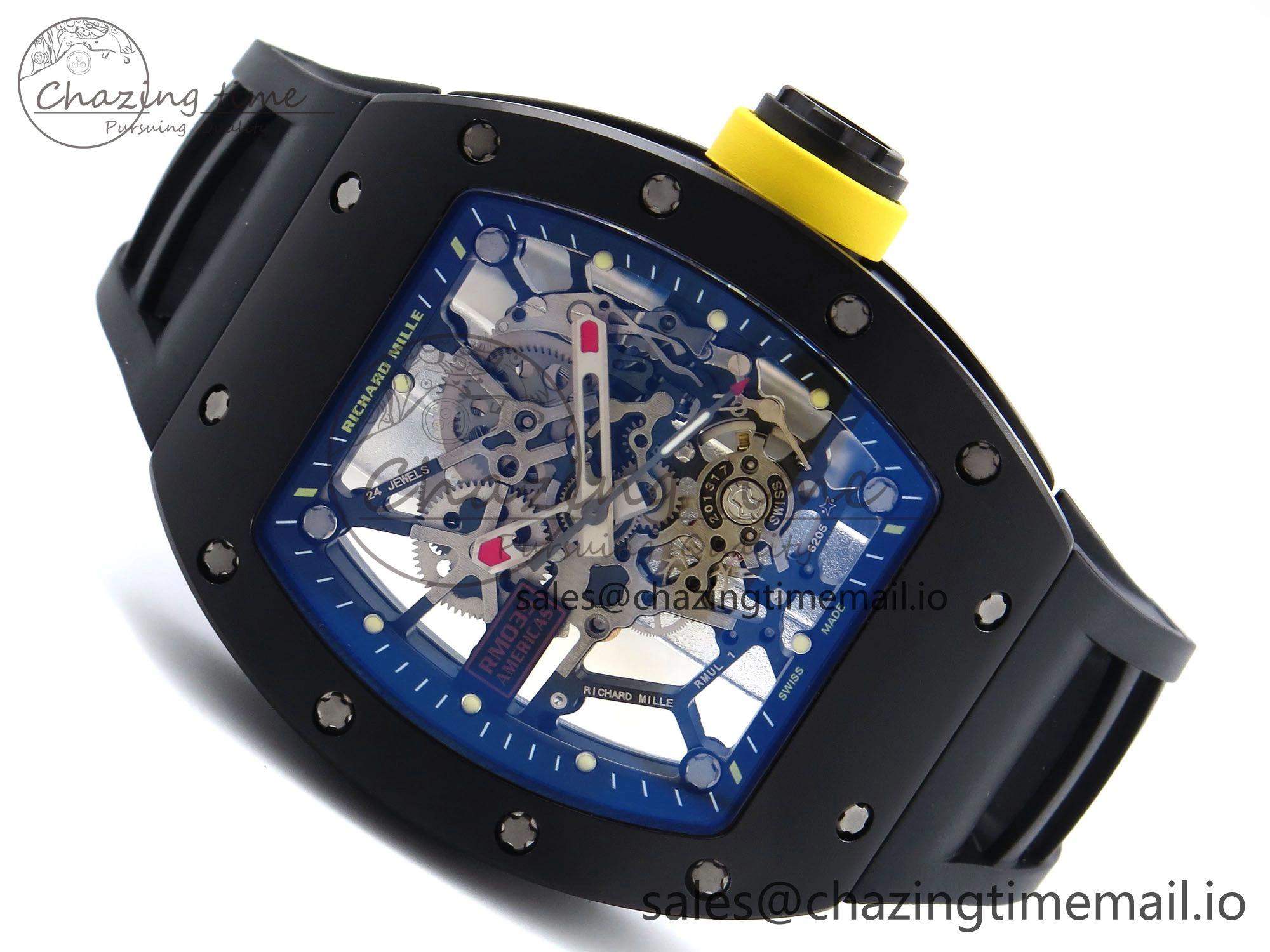 RM035-02 Black Ceramic SONIC Best Edition Skeleton Dial on Black Rubber Strap Clone RMUL GoodFit 9261