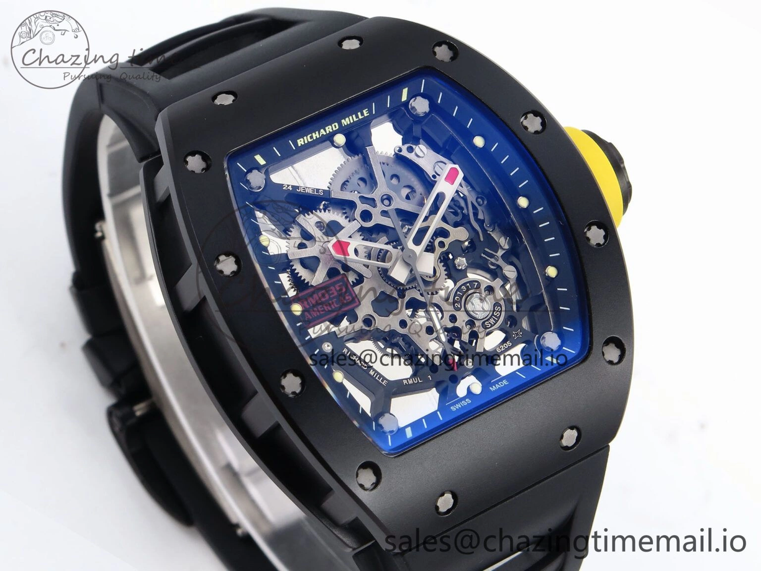 RM035-02 Black Ceramic SONIC Best Edition Skeleton Dial on Black Rubber Strap Clone RMUL GoodFit 9261