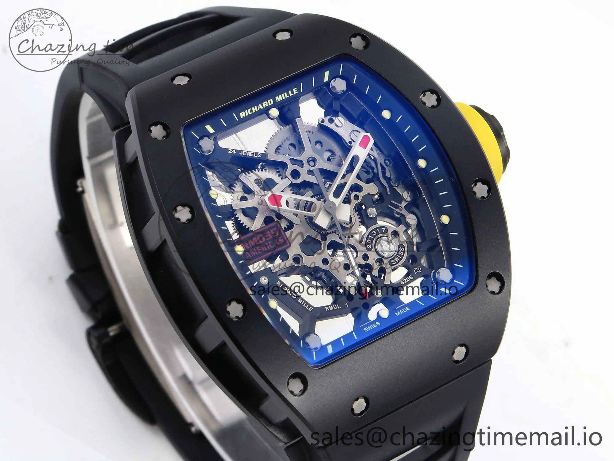 RM035-02 Black Ceramic SONIC Best Edition Skeleton Dial on Black Rubber Strap Clone RMUL GoodFit 9261