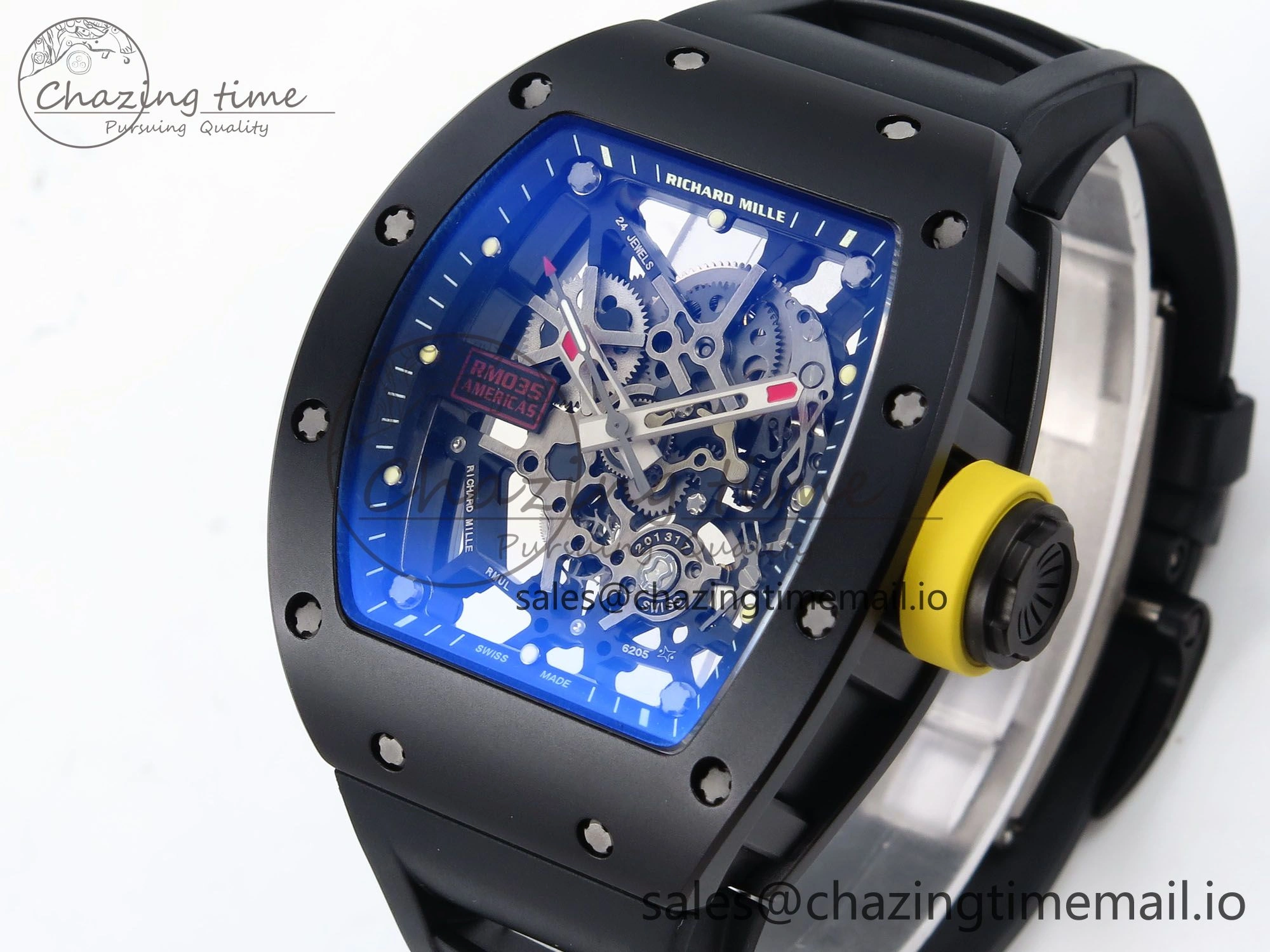 RM035-02 Black Ceramic SONIC Best Edition Skeleton Dial on Black Rubber Strap Clone RMUL GoodFit 9261