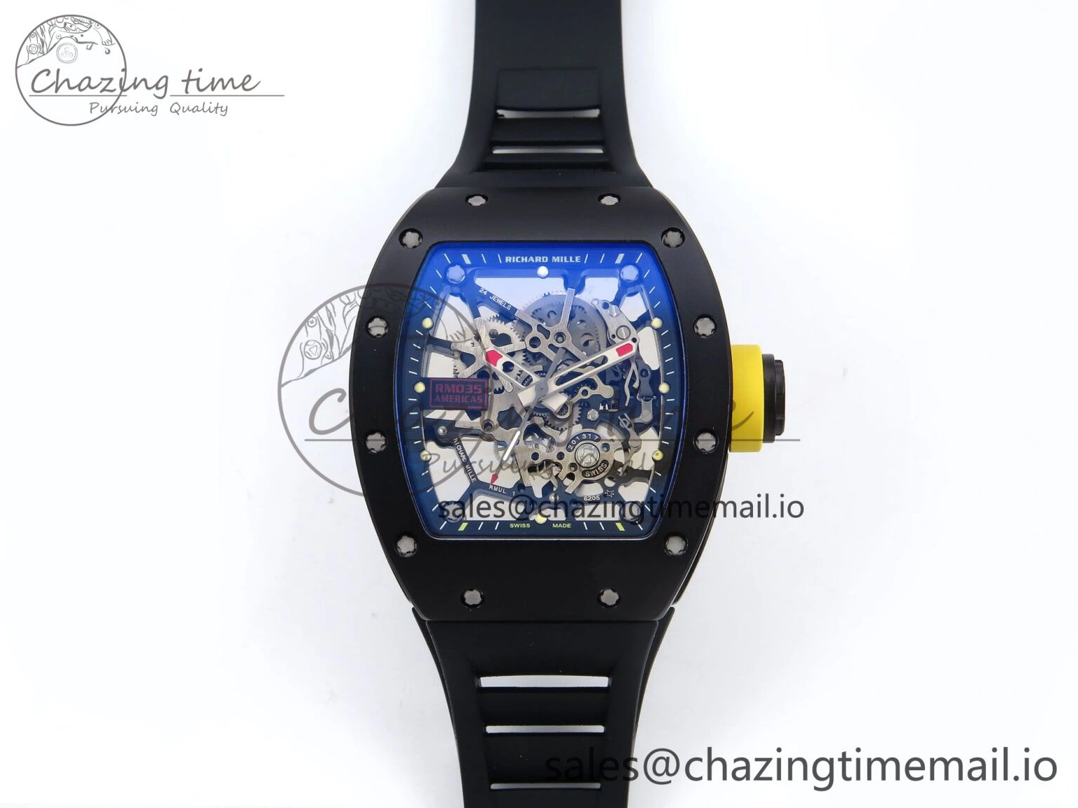 RM035-02 Black Ceramic SONIC Best Edition Skeleton Dial on Black Rubber Strap Clone RMUL GoodFit 9261