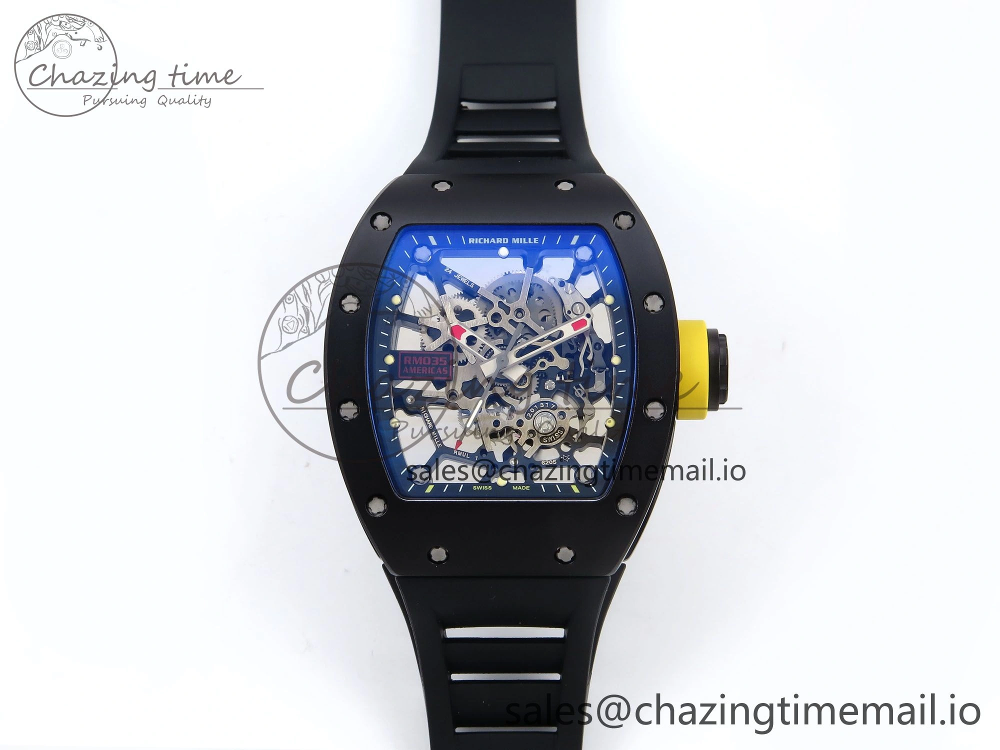 RM035-02 Black Ceramic SONIC Best Edition Skeleton Dial on Black Rubber Strap Clone RMUL GoodFit 9261