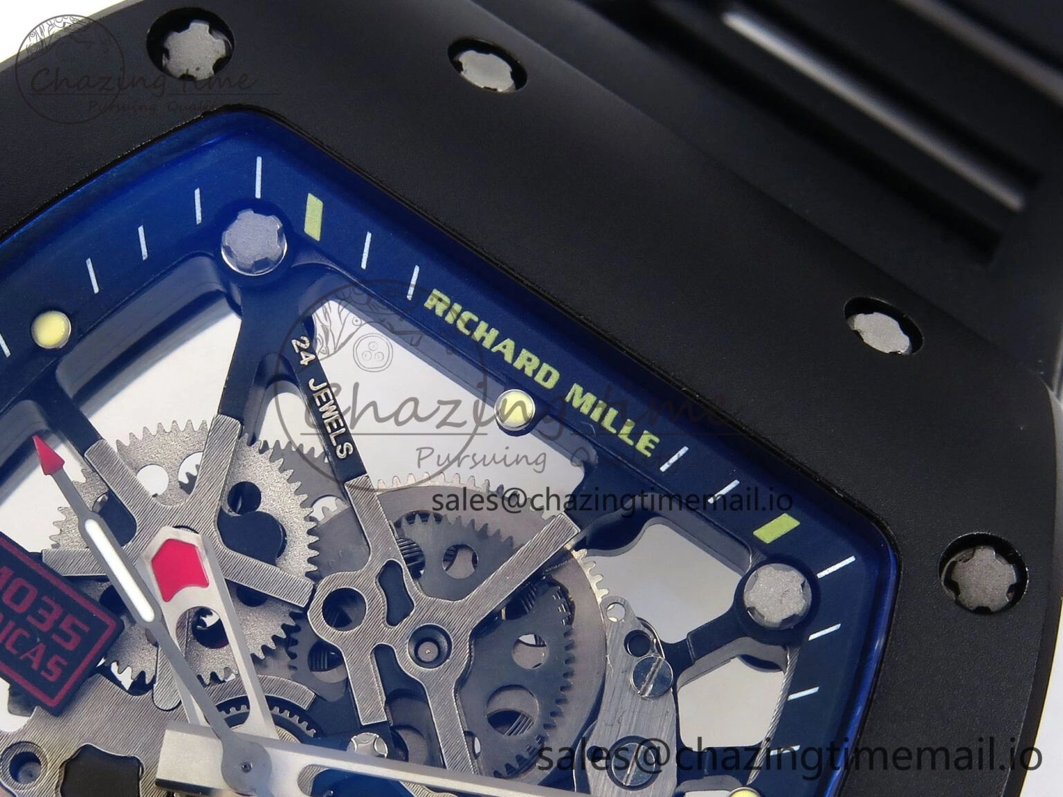 RM035-02 Black Ceramic SONIC Best Edition Skeleton Dial on Black Rubber Strap Clone RMUL GoodFit 9261