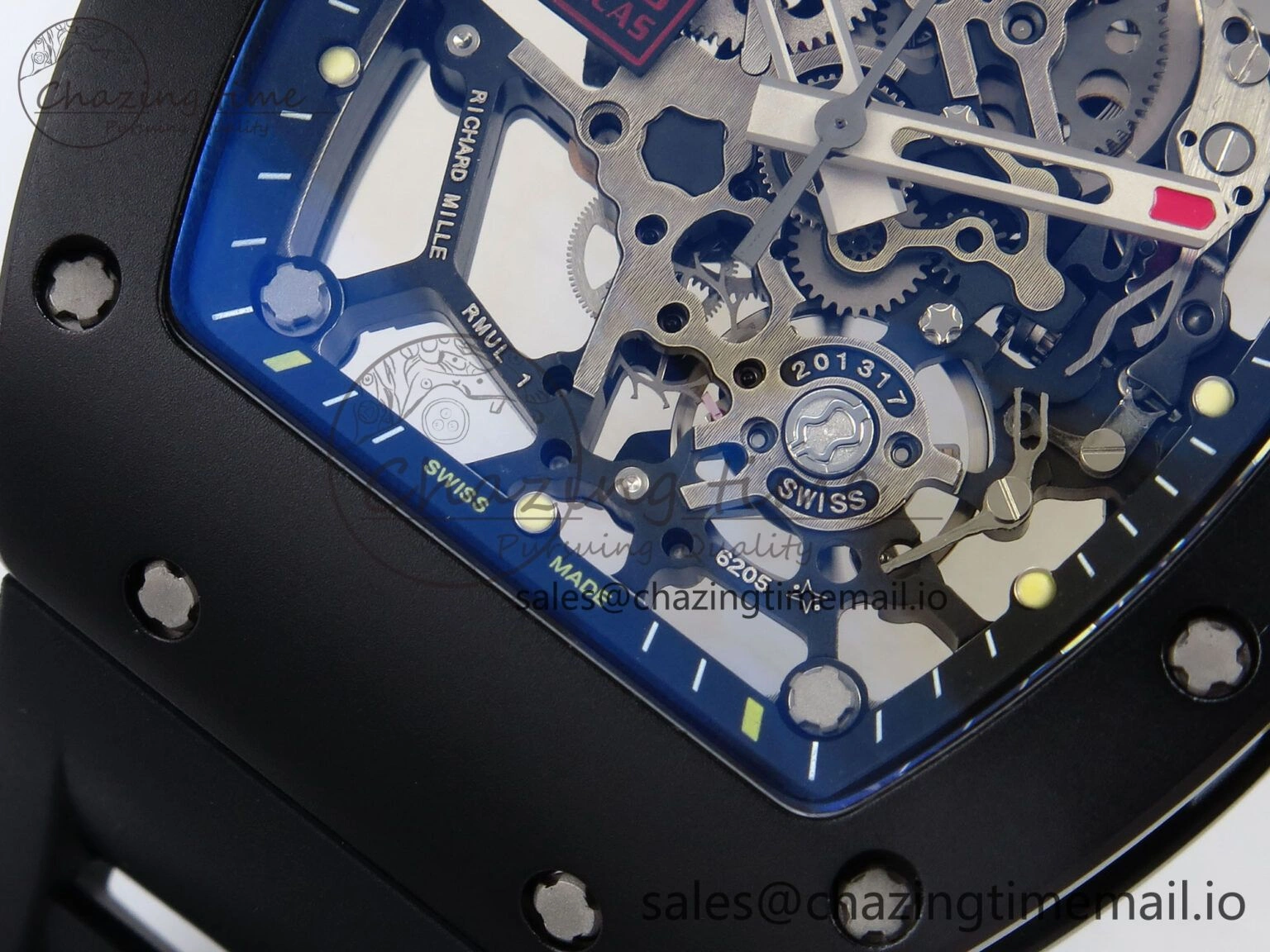 RM035-02 Black Ceramic SONIC Best Edition Skeleton Dial on Black Rubber Strap Clone RMUL GoodFit 9261