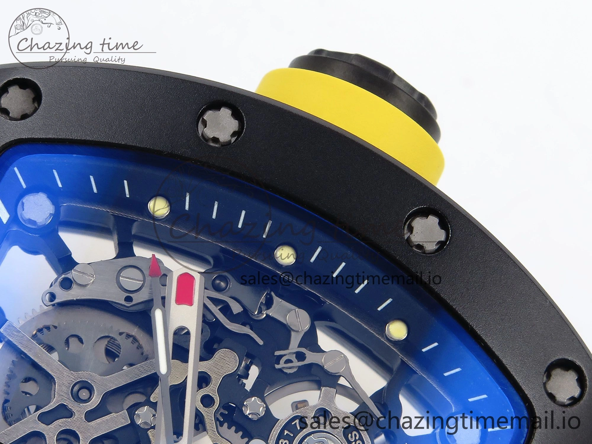 RM035-02 Black Ceramic SONIC Best Edition Skeleton Dial on Black Rubber Strap Clone RMUL GoodFit 9261