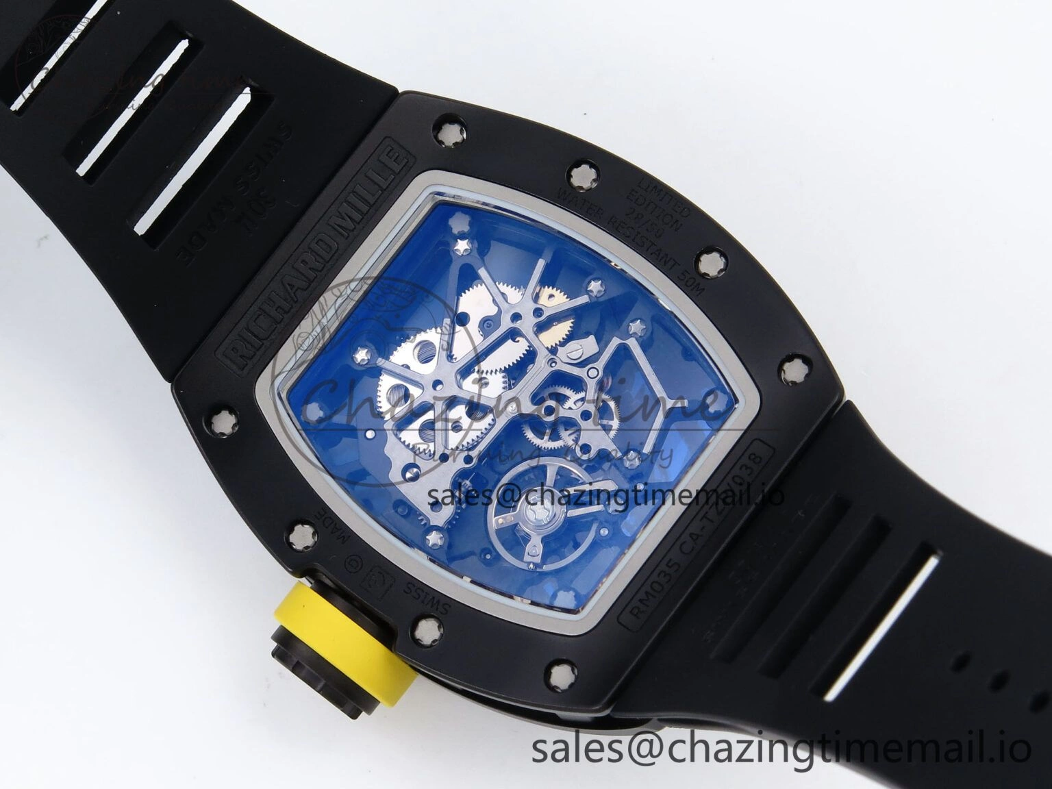 RM035-02 Black Ceramic SONIC Best Edition Skeleton Dial on Black Rubber Strap Clone RMUL GoodFit 9261