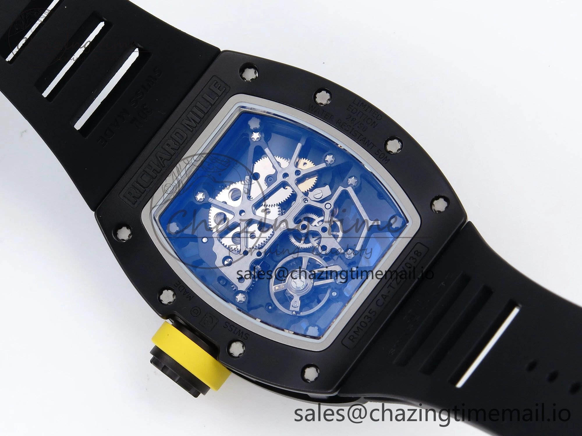 RM035-02 Black Ceramic SONIC Best Edition Skeleton Dial on Black Rubber Strap Clone RMUL GoodFit 9261