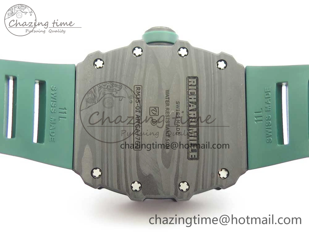 HighQuality RM035-02 Forge Carbon Caseback Titanium Case KVF Best Edition Skeleton Dial Green on Green Rubber Strap MIYOTA 9462