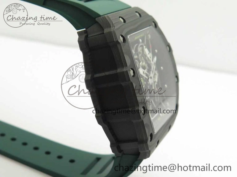HighQuality RM035-02 Forge Carbon Caseback Titanium Case KVF Best Edition Skeleton Dial Green on Green Rubber Strap MIYOTA 9462
