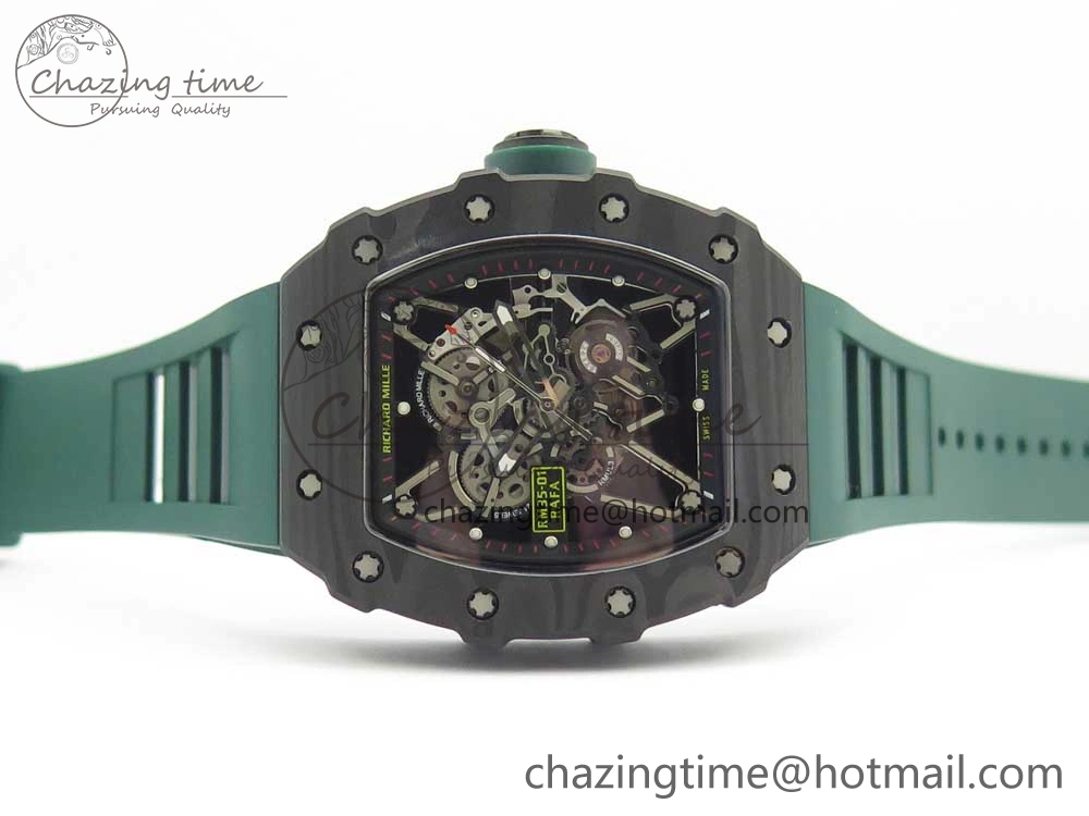 HighQuality RM035-02 Forge Carbon Caseback Titanium Case KVF Best Edition Skeleton Dial Green on Green Rubber Strap MIYOTA 9462