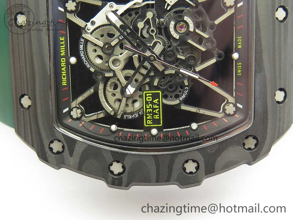 HighQuality RM035-02 Forge Carbon Caseback Titanium Case KVF Best Edition Skeleton Dial Green on Green Rubber Strap MIYOTA 9462