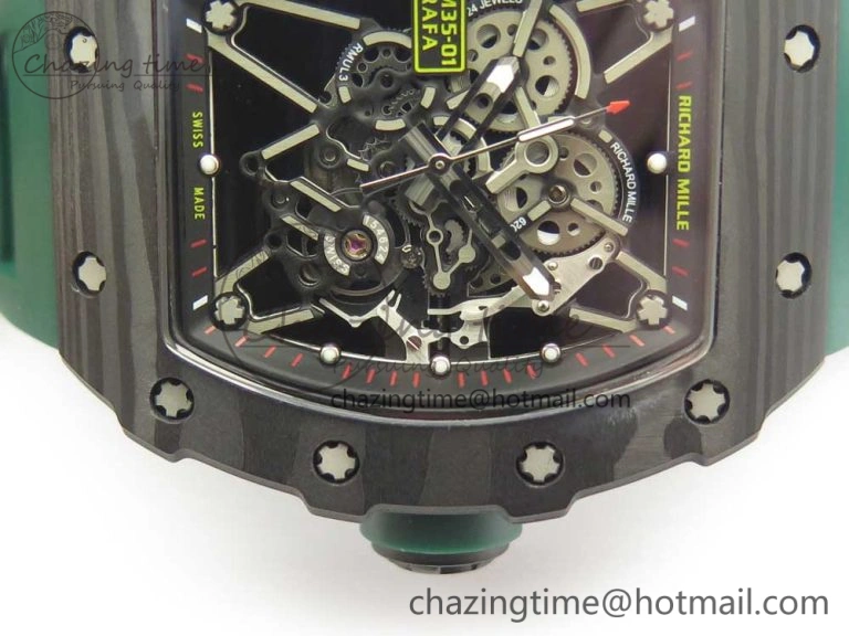 HighQuality RM035-02 Forge Carbon Caseback Titanium Case KVF Best Edition Skeleton Dial Green on Green Rubber Strap MIYOTA 9462