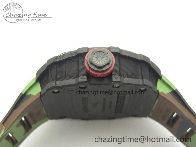 RM035-02 Forge Carbon Caseback Titanium Case KVF Best Edition Skeleton Dial Red on Camo Rubber Strap MIYOTA Breathable 9466