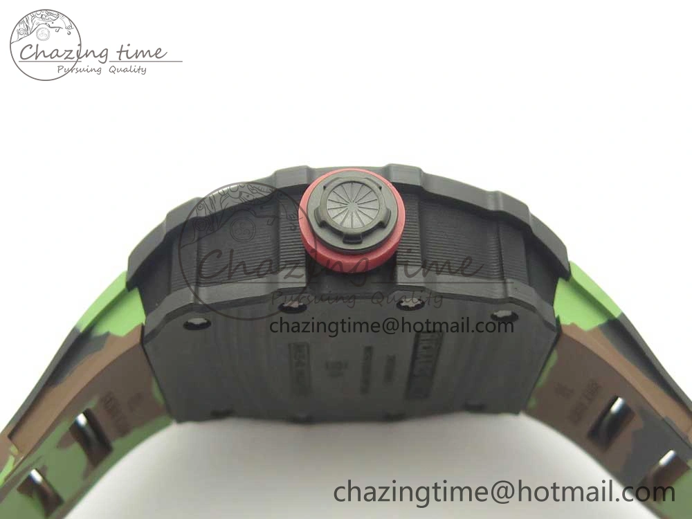 RM035-02 Forge Carbon Caseback Titanium Case KVF Best Edition Skeleton Dial Red on Camo Rubber Strap MIYOTA Breathable 9466