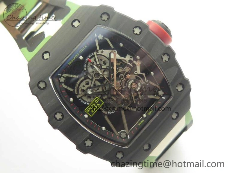 RM035-02 Forge Carbon Caseback Titanium Case KVF Best Edition Skeleton Dial Red on Camo Rubber Strap MIYOTA Breathable 9466