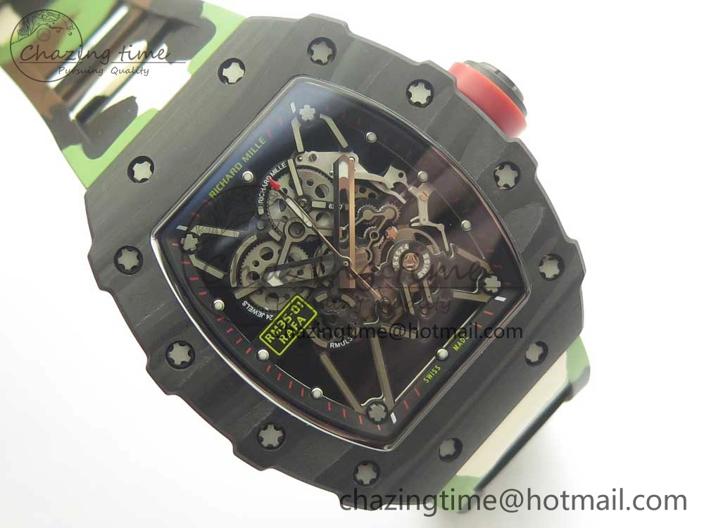 RM035-02 Forge Carbon Caseback Titanium Case KVF Best Edition Skeleton Dial Red on Camo Rubber Strap MIYOTA Breathable 9466