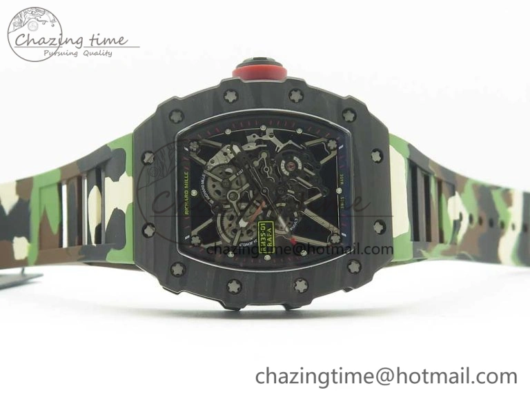RM035-02 Forge Carbon Caseback Titanium Case KVF Best Edition Skeleton Dial Red on Camo Rubber Strap MIYOTA Breathable 9466