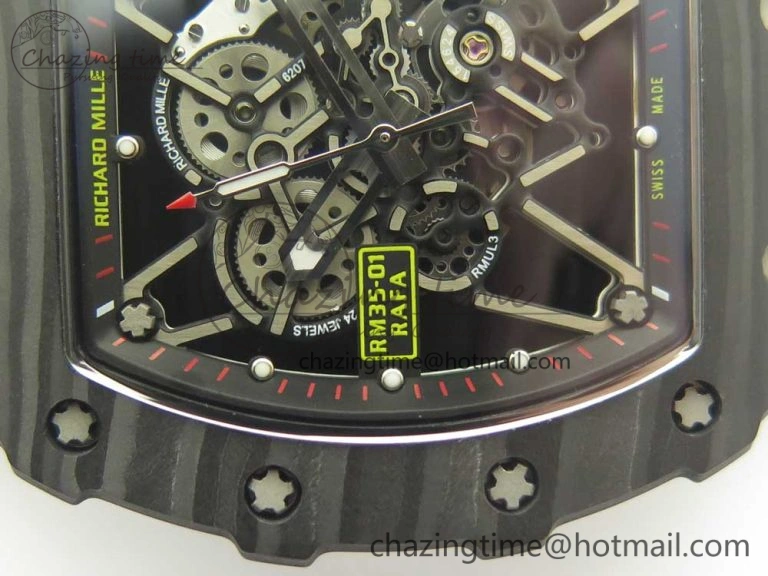 RM035-02 Forge Carbon Caseback Titanium Case KVF Best Edition Skeleton Dial Red on Camo Rubber Strap MIYOTA Breathable 9466
