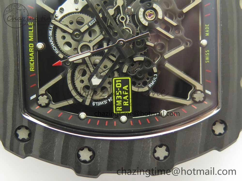 RM035-02 Forge Carbon Caseback Titanium Case KVF Best Edition Skeleton Dial Red on Camo Rubber Strap MIYOTA Breathable 9466