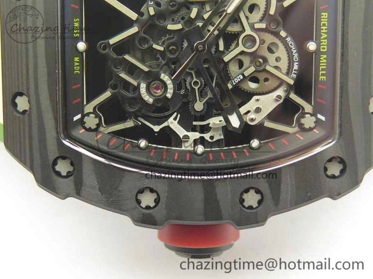 RM035-02 Forge Carbon Caseback Titanium Case KVF Best Edition Skeleton Dial Red on Camo Rubber Strap MIYOTA Breathable 9466