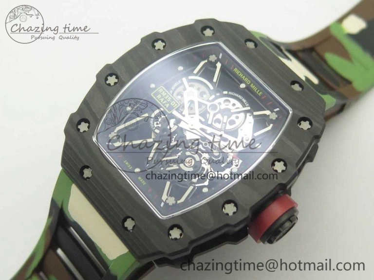 RM035-02 Forge Carbon Caseback Titanium Case KVF Best Edition Skeleton Dial Red on Camo Rubber Strap MIYOTA Breathable 9466