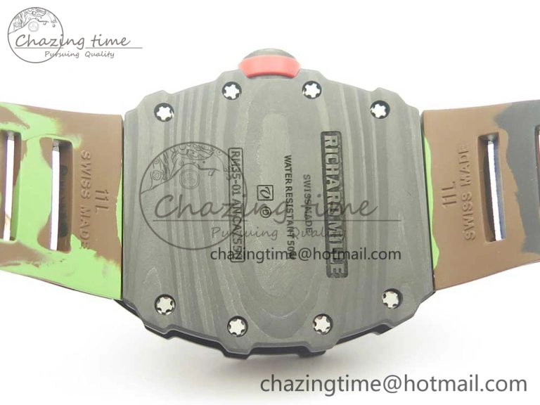 RM035-02 Forge Carbon Caseback Titanium Case KVF Best Edition Skeleton Dial Red on Camo Rubber Strap MIYOTA Breathable 9466
