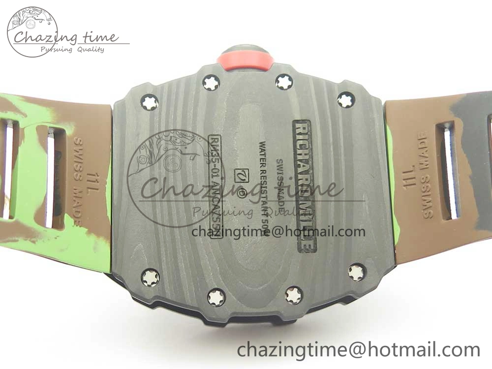 RM035-02 Forge Carbon Caseback Titanium Case KVF Best Edition Skeleton Dial Red on Camo Rubber Strap MIYOTA Breathable 9466