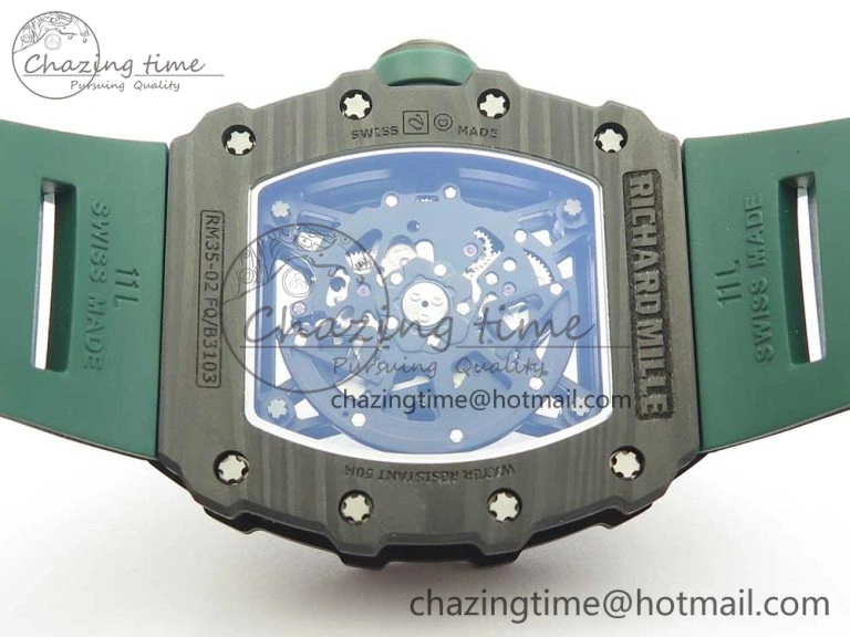 RM035-02 Forge Carbon Titanium Case KVF Best Edition Skeleton Dial Green on Green Rubber Strap MIYOTA Resilient 9461