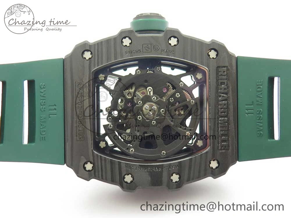 RM035-02 Forge Carbon Titanium Case KVF Best Edition Skeleton Dial Green on Green Rubber Strap MIYOTA Resilient 9461