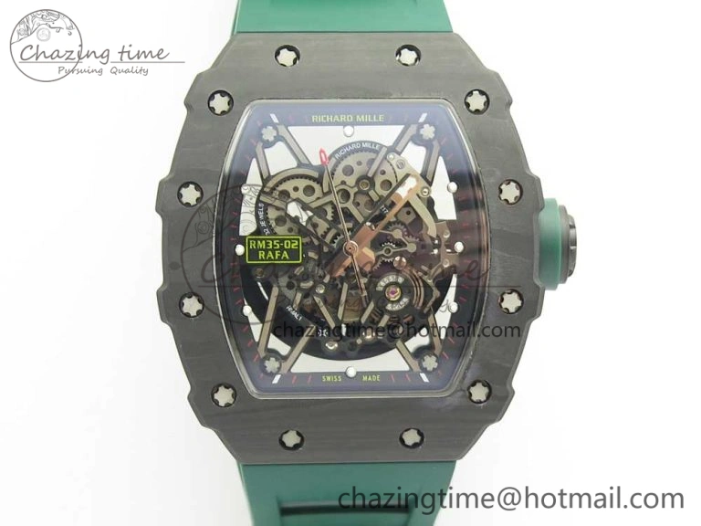 RM035-02 Forge Carbon Titanium Case KVF Best Edition Skeleton Dial Green on Green Rubber Strap MIYOTA Resilient 9461
