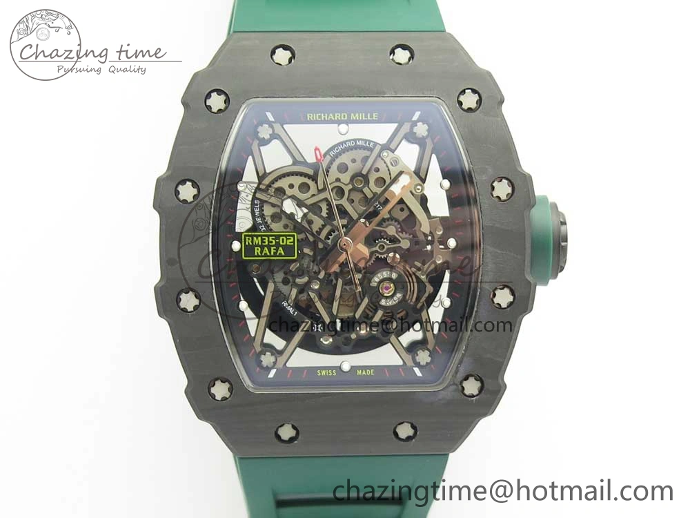 RM035-02 Forge Carbon Titanium Case KVF Best Edition Skeleton Dial Green on Green Rubber Strap MIYOTA Resilient 9461