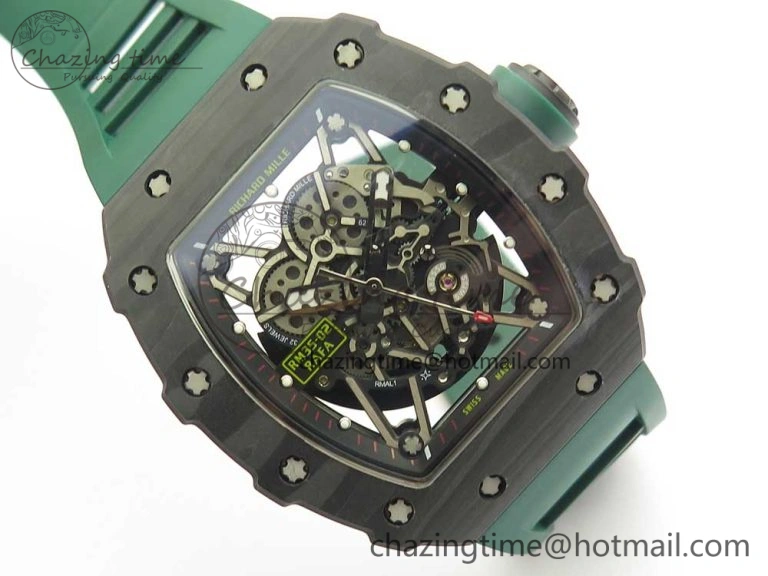 RM035-02 Forge Carbon Titanium Case KVF Best Edition Skeleton Dial Green on Green Rubber Strap MIYOTA Resilient 9461