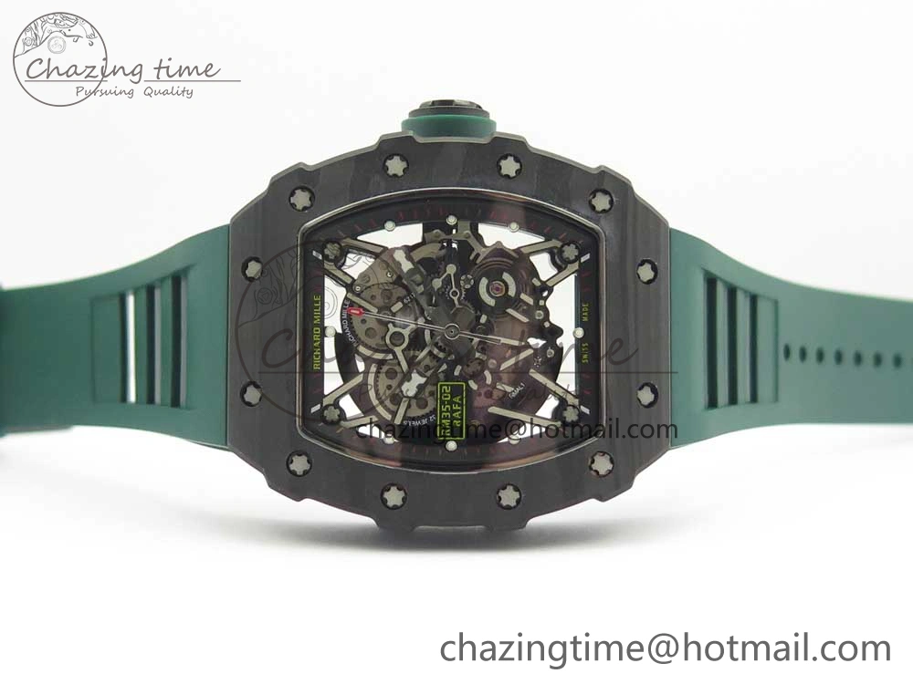 RM035-02 Forge Carbon Titanium Case KVF Best Edition Skeleton Dial Green on Green Rubber Strap MIYOTA Resilient 9461