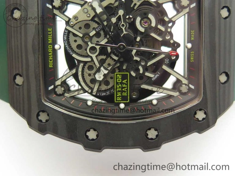 RM035-02 Forge Carbon Titanium Case KVF Best Edition Skeleton Dial Green on Green Rubber Strap MIYOTA Resilient 9461
