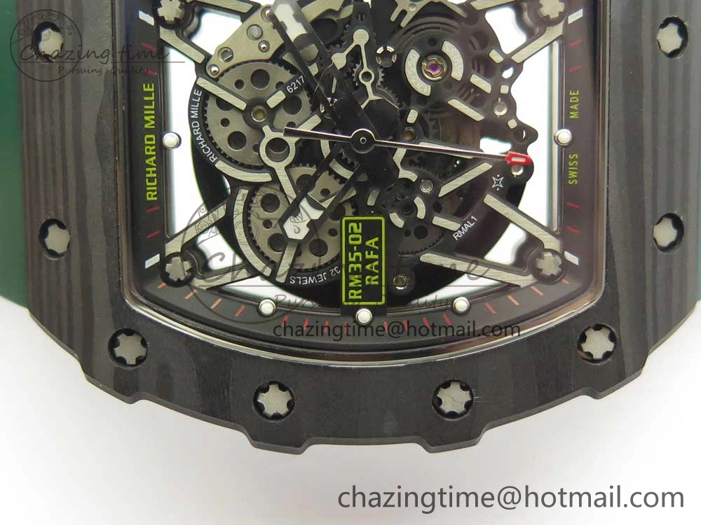 RM035-02 Forge Carbon Titanium Case KVF Best Edition Skeleton Dial Green on Green Rubber Strap MIYOTA Resilient 9461