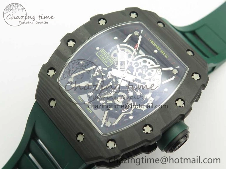 RM035-02 Forge Carbon Titanium Case KVF Best Edition Skeleton Dial Green on Green Rubber Strap MIYOTA Resilient 9461