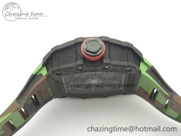 RM035-02 Forge Carbon Titanium Case KVF Best Edition Skeleton Dial Red on Camo Rubber Strap MIYOTA EasyMatch 9469