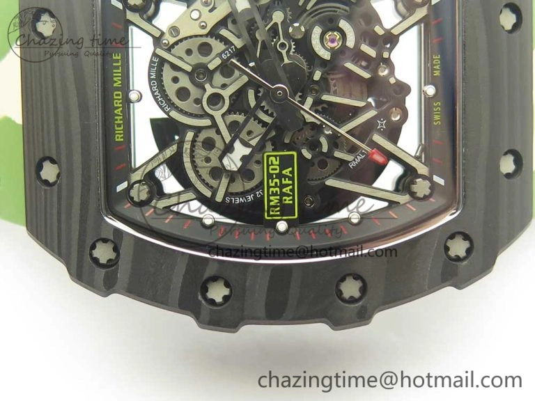 RM035-02 Forge Carbon Titanium Case KVF Best Edition Skeleton Dial Red on Camo Rubber Strap MIYOTA EasyMatch 9469