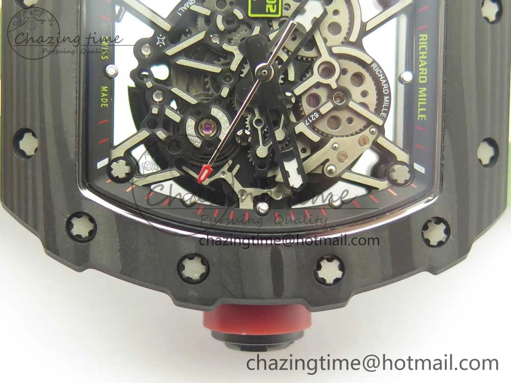 RM035-02 Forge Carbon Titanium Case KVF Best Edition Skeleton Dial Red on Camo Rubber Strap MIYOTA EasyMatch 9469