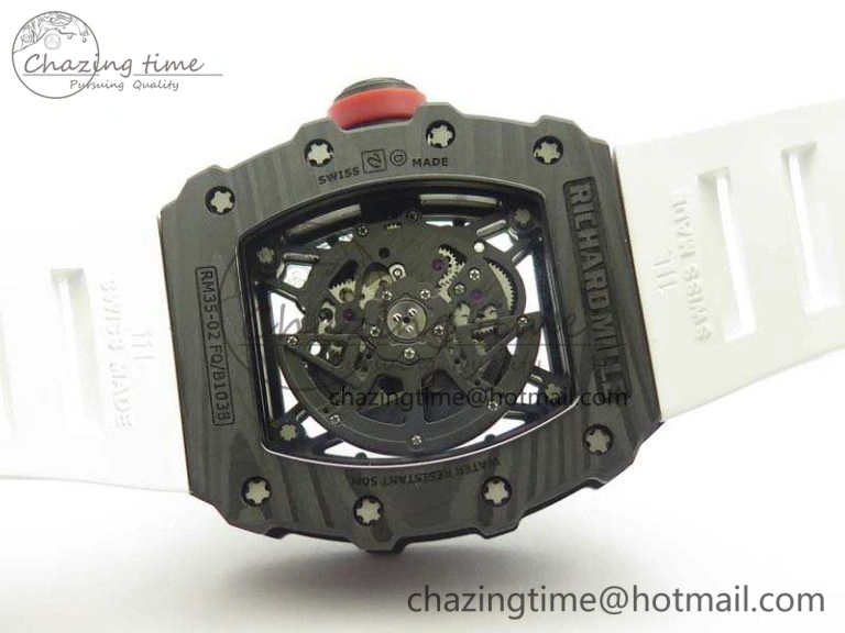 RM035-02 Forged Carbon Case KVF Best Edition Skeleton Dial On White Rubber Strap MIYOTA8215 V Upgraded 9498